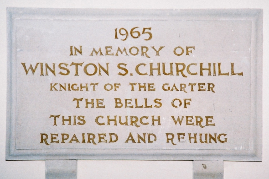 Plaque commemorating the rehanging of the bells in 1965