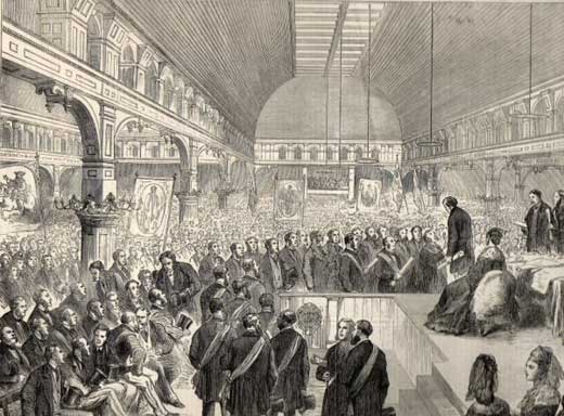 Print of Benjamin Disraeli Addressing a Large Manchester Crowd. (See King William III banner on left of image) Print of Benjamin Disraeli Addressing a Large Manchester Crowd. (See King William III banner on left of image)
