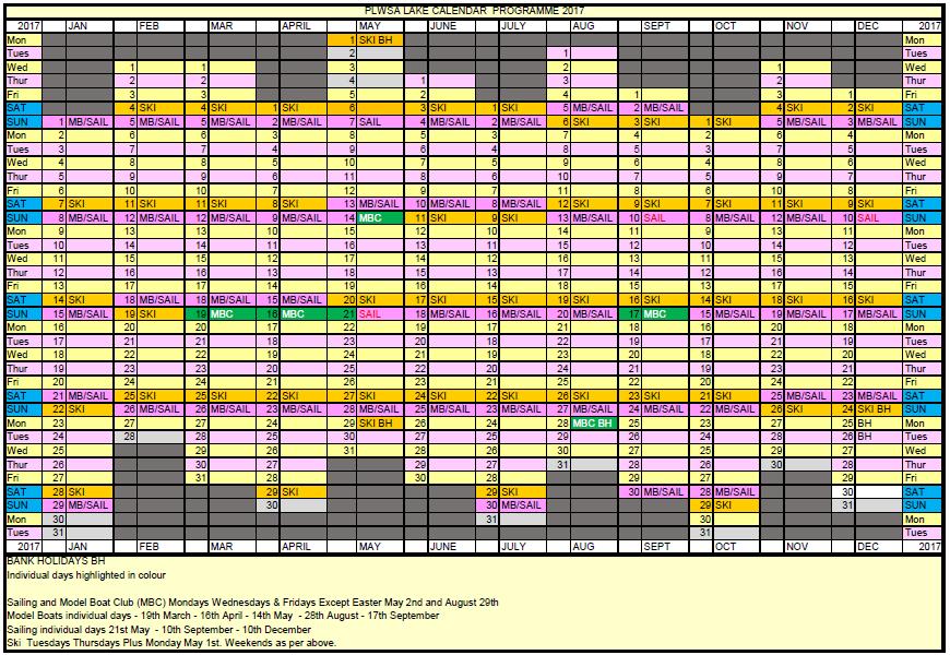 Telford Model Boat Club Calendar