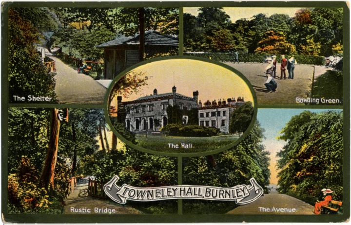 Post card of Towneley, around 1914, with five views