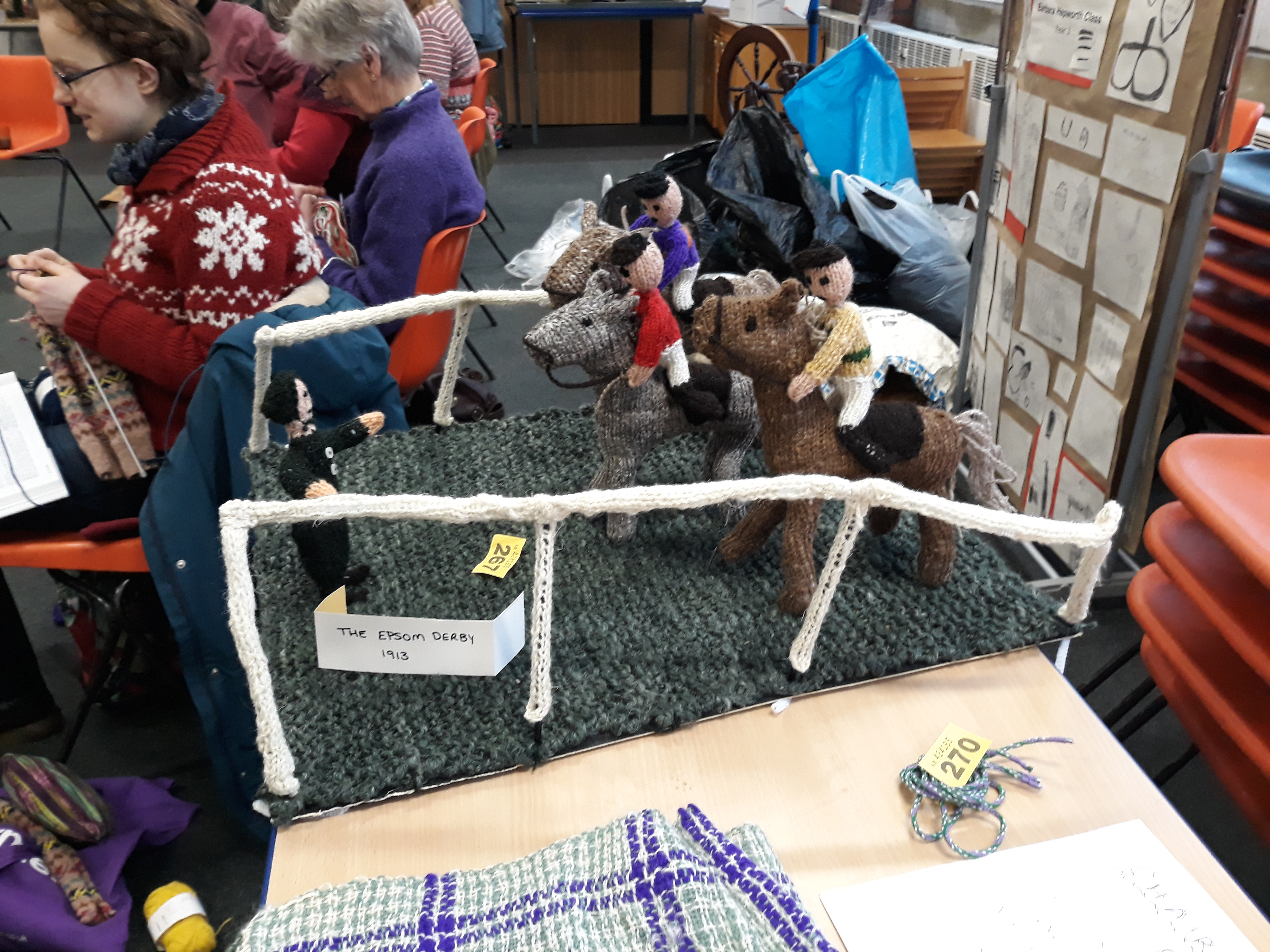 knitted horse race: Emily Davidson throwing herself under the horse