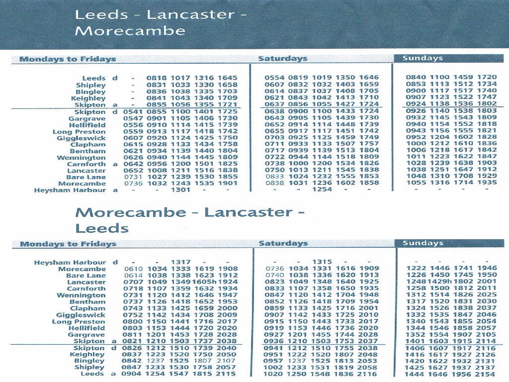 Lancaster and Skipton Rail User Group Bentham Line Timetable Lancaster and Skipton Rail User Group Bentham Line Timetable