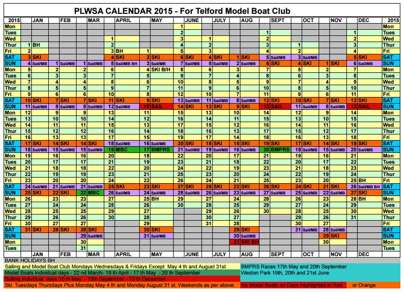 Telford Model Boat Club - Calendar